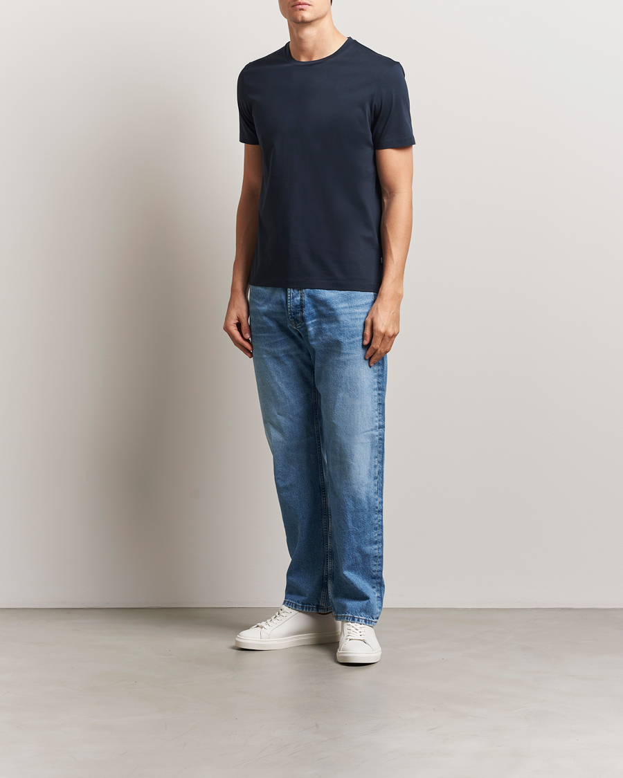 Herre | T-Shirts | BOSS BLACK | Tessler Mercerized Crew Neck T-Shirt Dark Blue