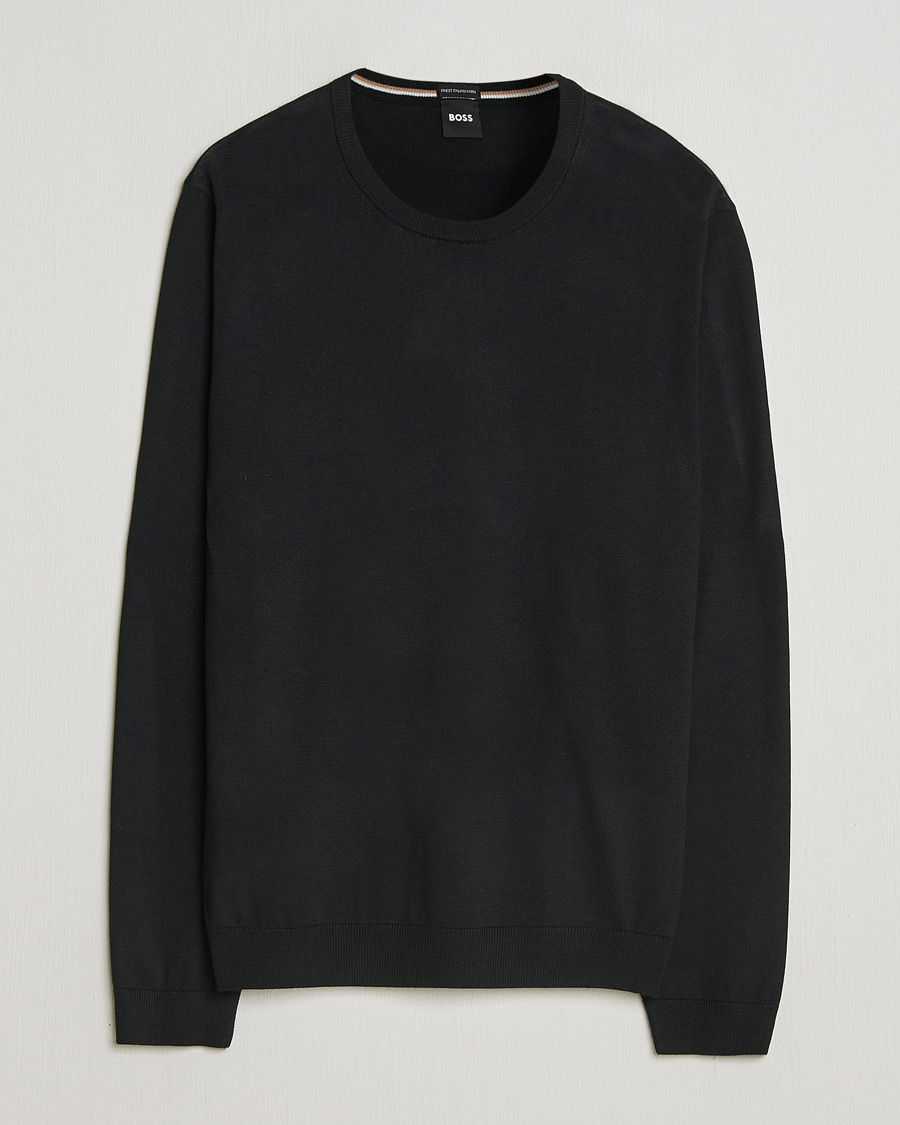 Herre | Gensere | BOSS BLACK | Leno Wool Crew Neck Pullover Black
