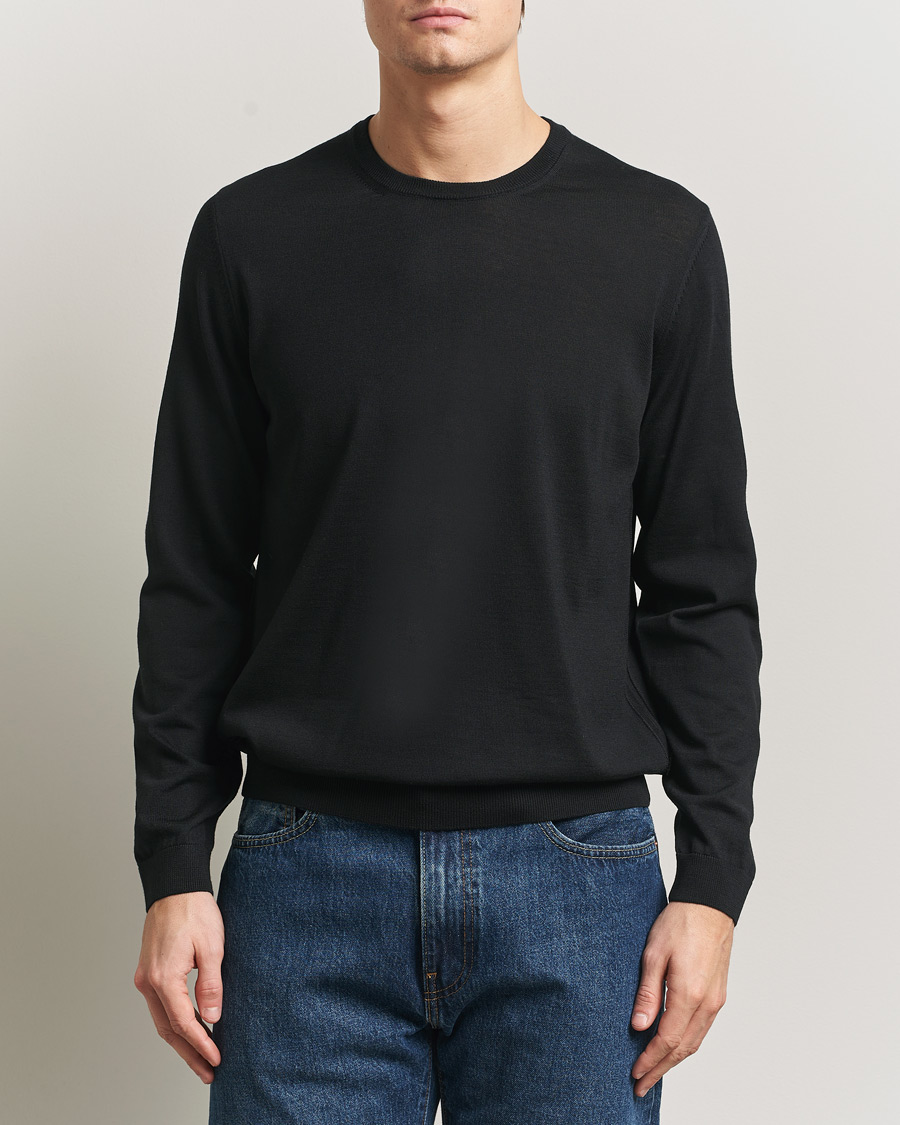 Herre | Gensere | BOSS BLACK | Leno Wool Crew Neck Pullover Black