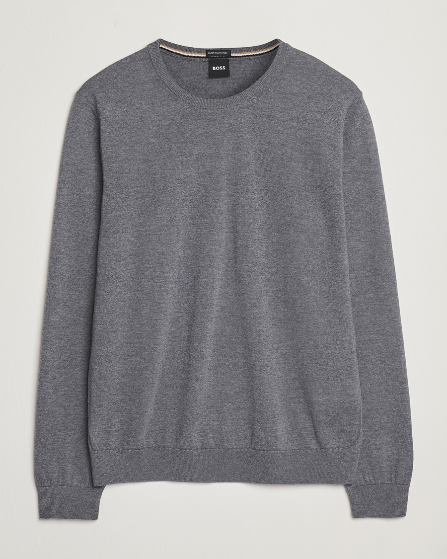 Herre | Gensere | BOSS BLACK | Leno Wool Crew Neck Pullover Medium Grey