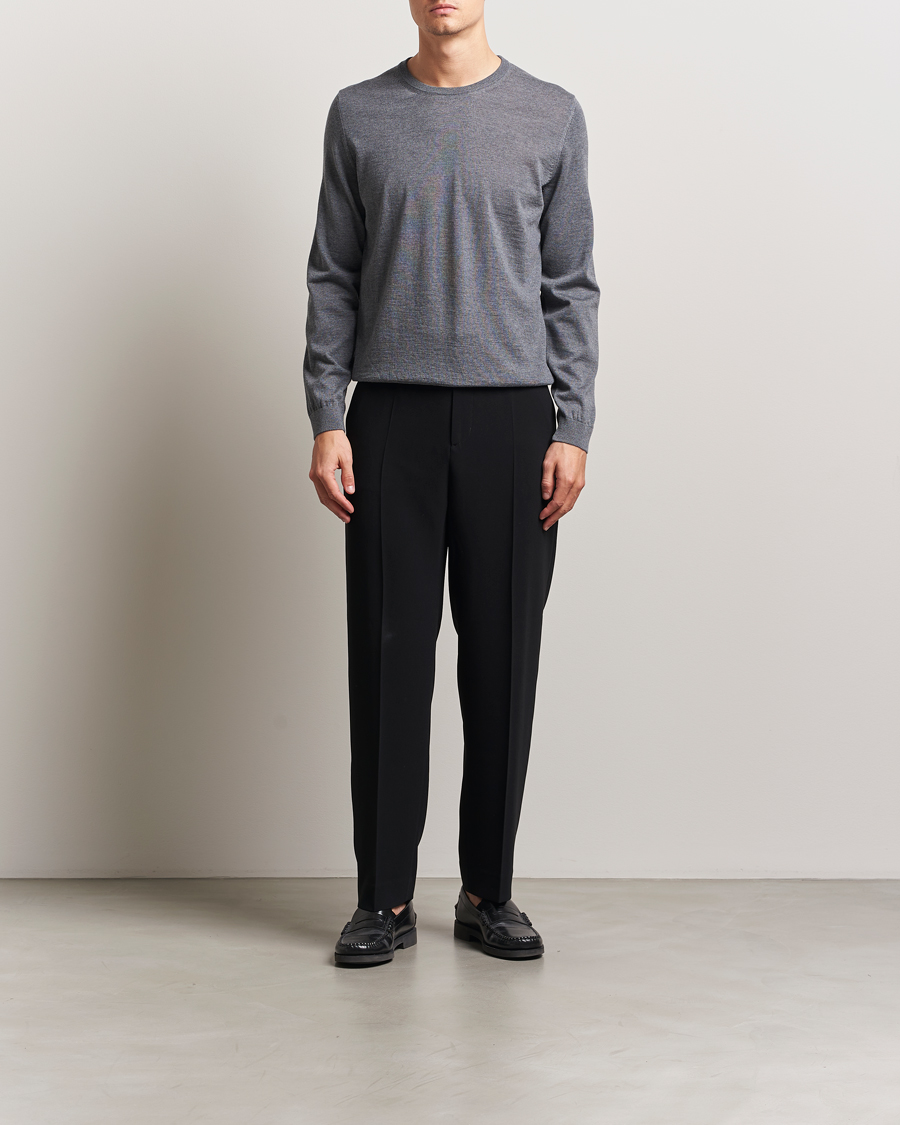 Herre | Gensere | BOSS BLACK | Leno Wool Crew Neck Pullover Medium Grey