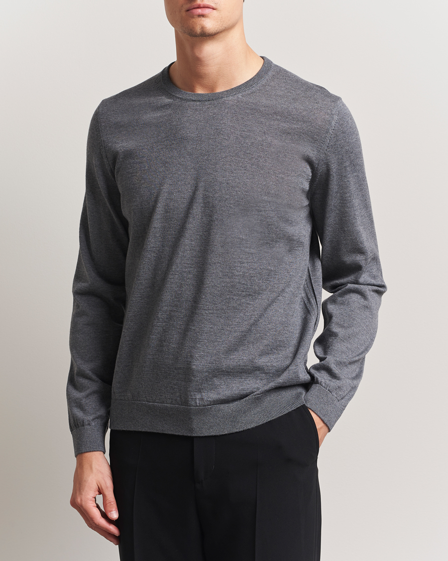 Herre | Gensere | BOSS BLACK | Leno Wool Crew Neck Pullover Medium Grey