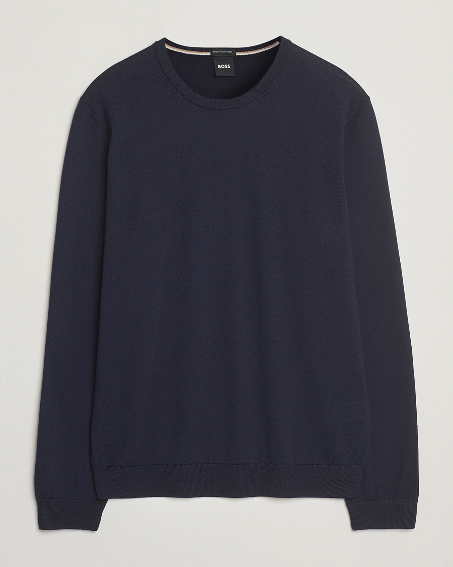 Herre | Gensere | BOSS BLACK | Leno Wool Crew Neck Pullover Dark Blue