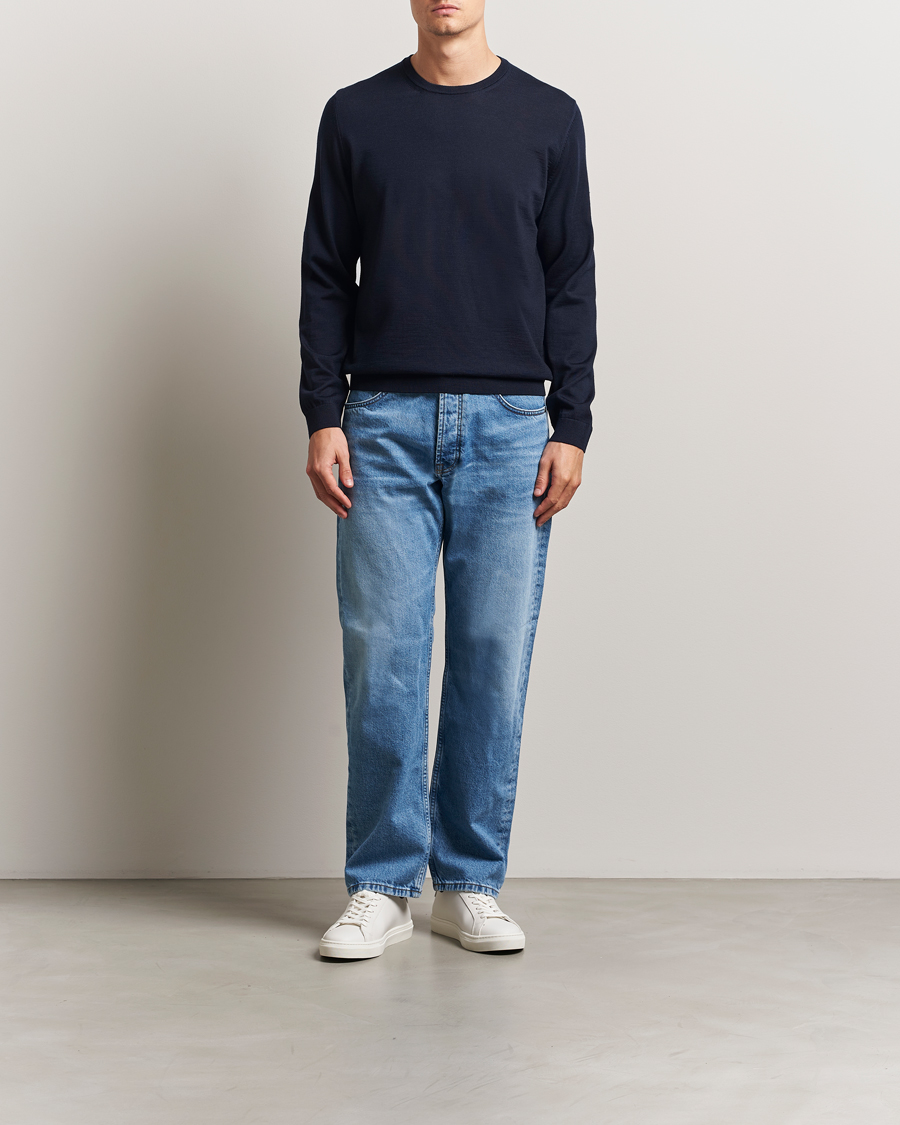 Herre | Gensere | BOSS BLACK | Leno Wool Crew Neck Pullover Dark Blue
