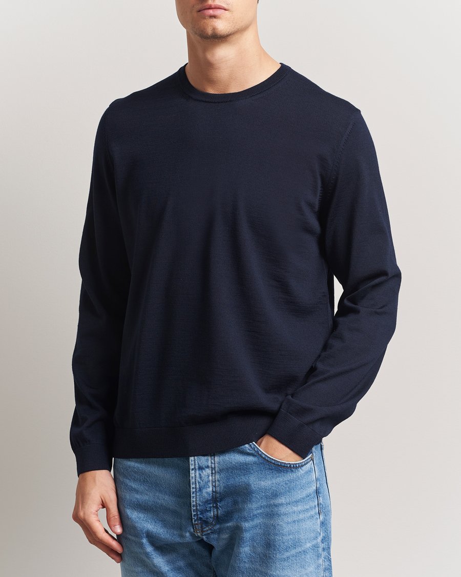 Herre | Gensere | BOSS BLACK | Leno Wool Crew Neck Pullover Dark Blue