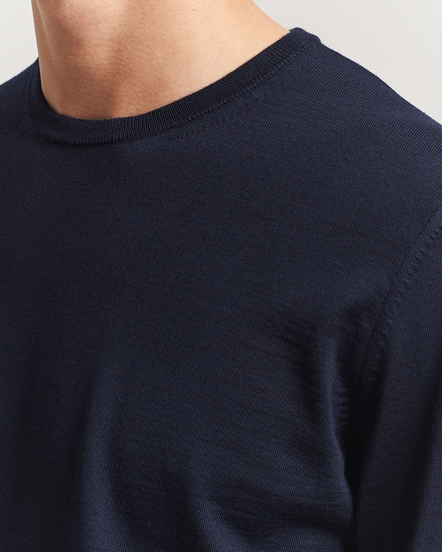 Herre | Gensere | BOSS BLACK | Leno Wool Crew Neck Pullover Dark Blue