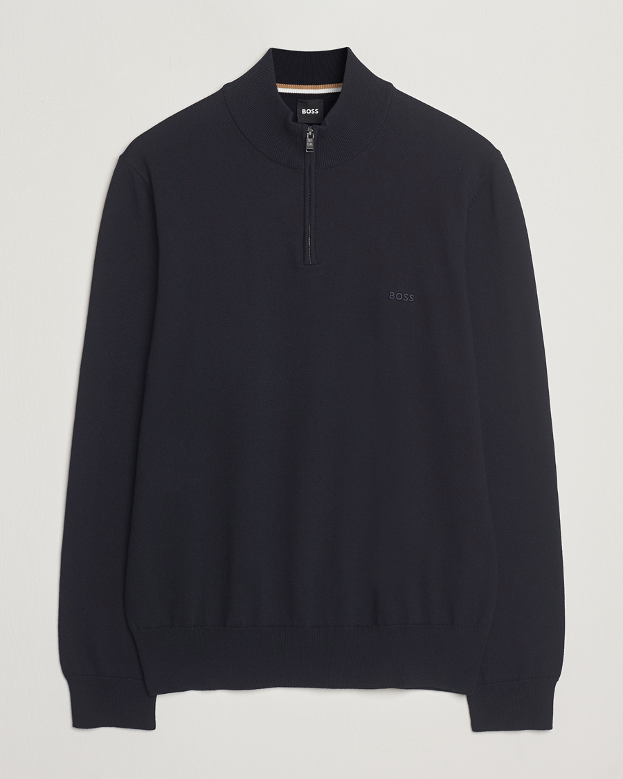 Herre | Gensere | BOSS BLACK | Padro Cotton Knitted Half Zip Dark Blue