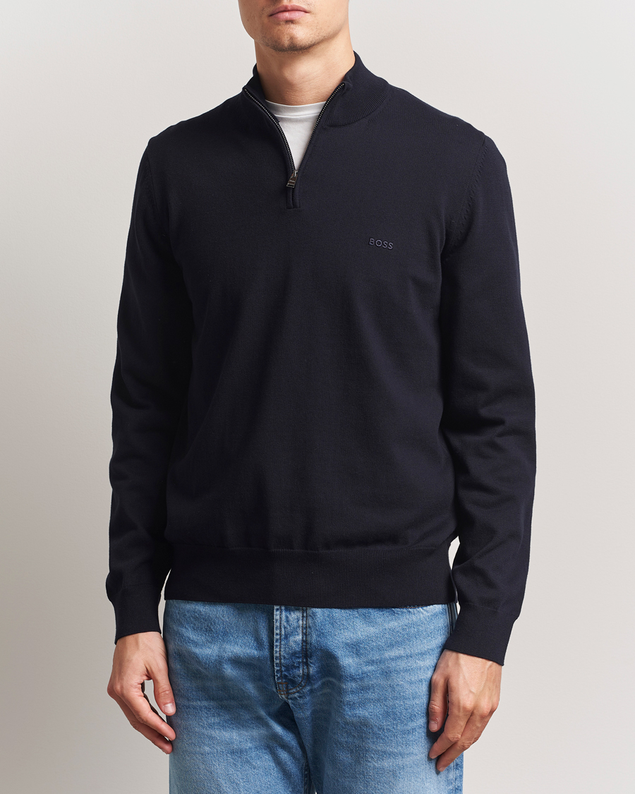 Herre | Gensere | BOSS BLACK | Padro Cotton Knitted Half Zip Dark Blue