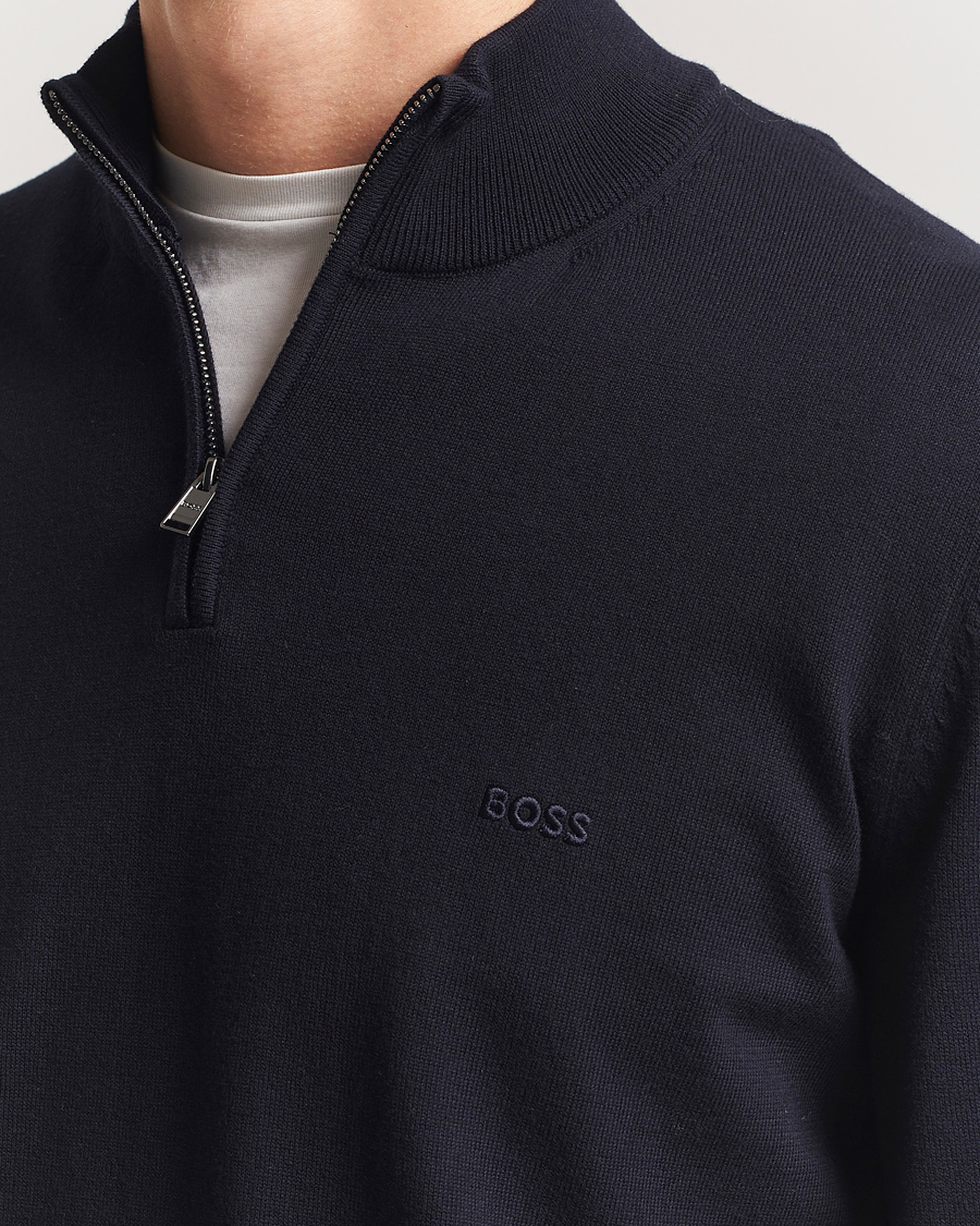 Herre | Gensere | BOSS BLACK | Padro Cotton Knitted Half Zip Dark Blue