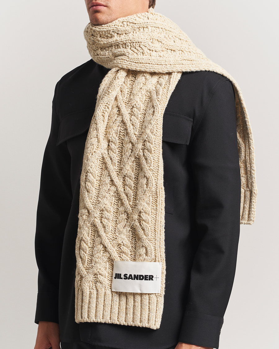 Herre | Jil Sander Wool Donegal Cable Scarf Natural | Jil Sander | Wool Donegal Cable Scarf Natural