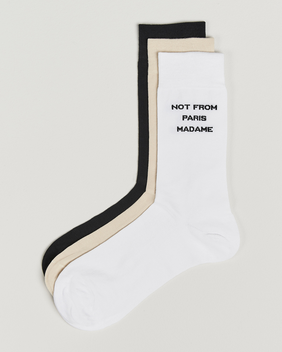 Herre | Undertøy | Drôle de Monsieur | 3-Pack Slogan Socks Black/White/Mastic