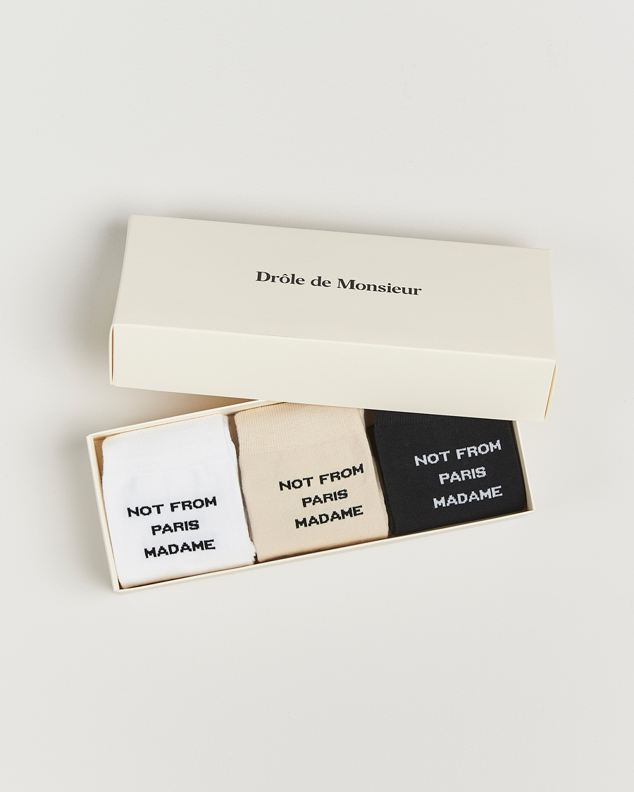 Herre | Undertøy | Drôle de Monsieur | 3-Pack Slogan Socks Black/White/Mastic