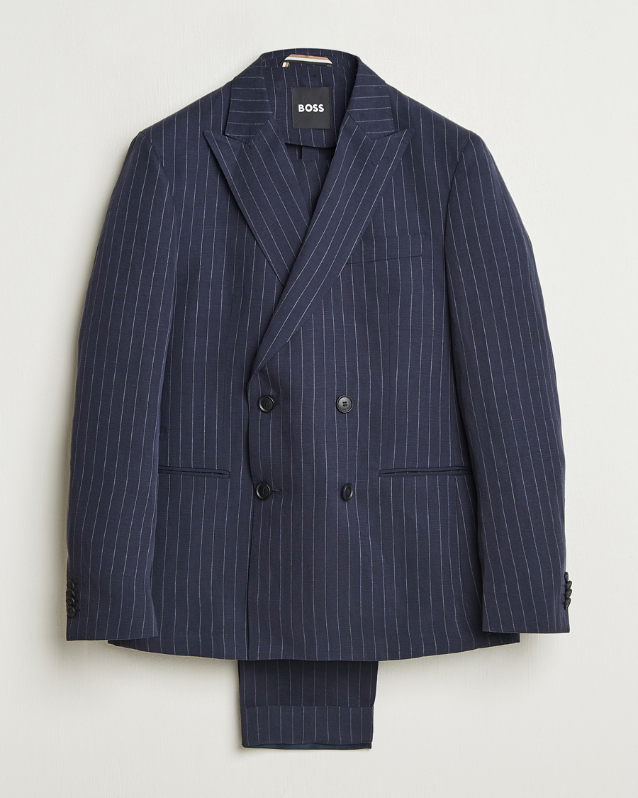 Herre | Dresser | BOSS BLACK | Huge Double Breasted Pinstriped Suit Dark Blue
