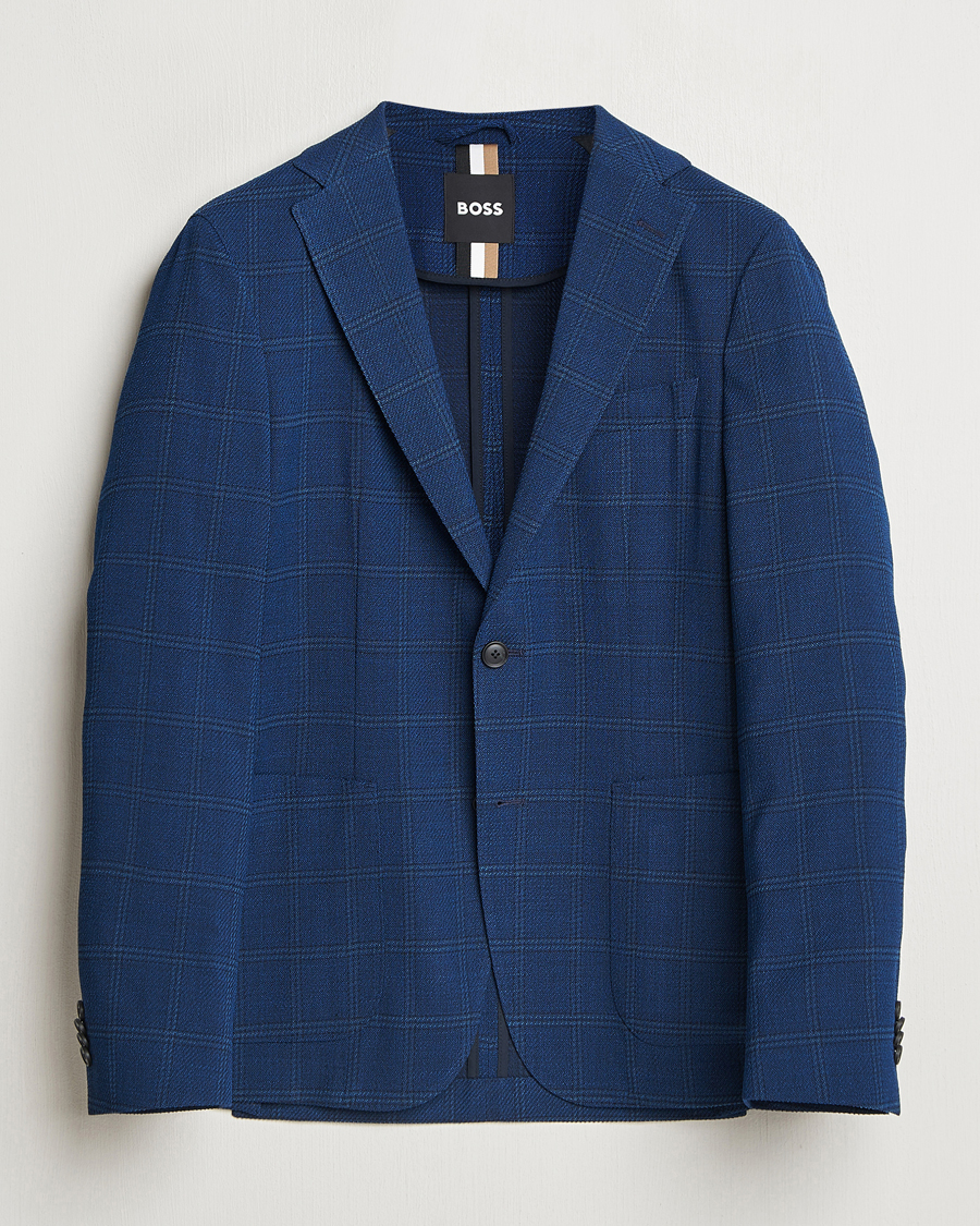 Herre | Dressjakker | BOSS BLACK | Hanry Wool Checked Blazer Dark Blue