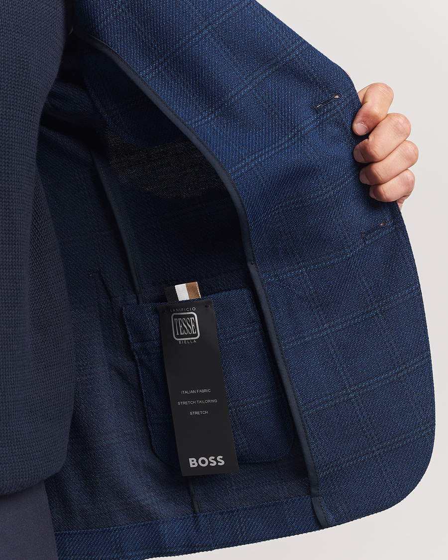 Herre | Dressjakker | BOSS BLACK | Hanry Wool Checked Blazer Dark Blue