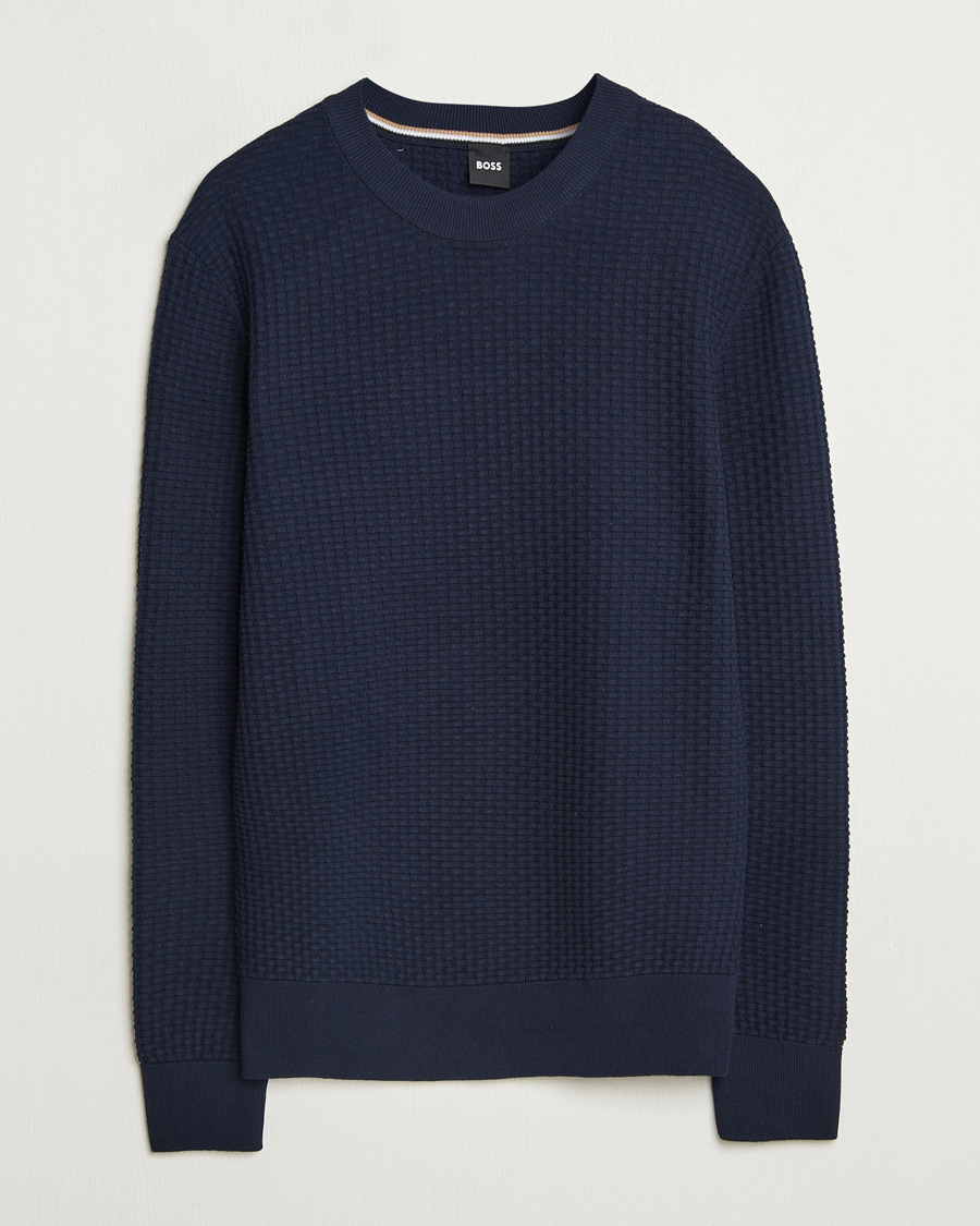Herre | Gensere | BOSS BLACK | Imberto Structured Knitted Sweater Dark Blue