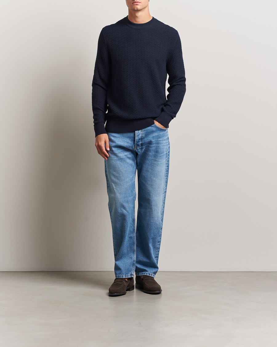 Herre | Gensere | BOSS BLACK | Imberto Structured Knitted Sweater Dark Blue