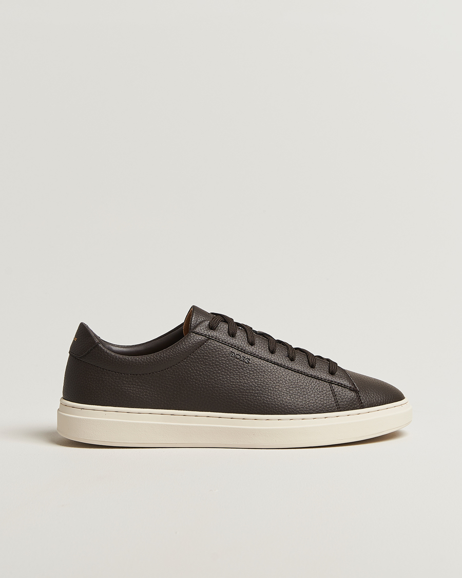 Herre | Sneakers | BOSS BLACK | Kieran Grained Leather Sneaker Dark Brown