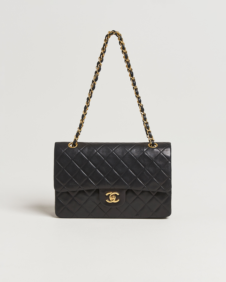 Herre | Chanel Pre-Owned Classic Double Flap Medium Lambskin Black | Chanel Pre-Owned | Classic Double Flap Medium Lambskin Black