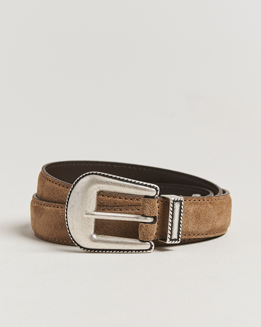 Herre | Belter | Anderson's | Western Suede Belt 2,5 cm Taupe