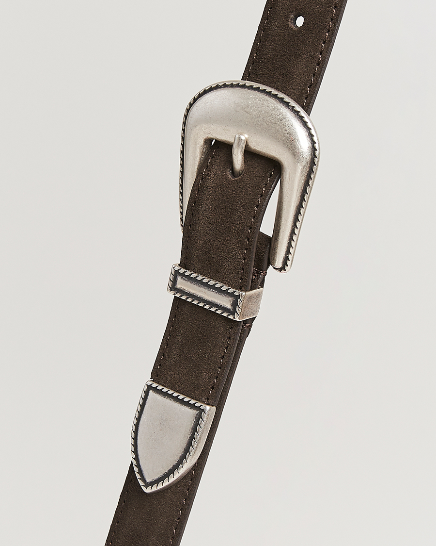 Herre | Belter | Anderson's | Western Suede Belt 2,5 cm Dark Brown