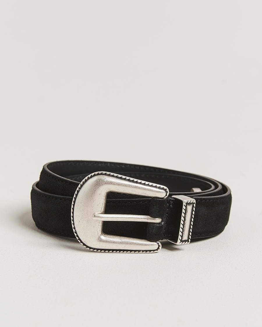 Herre | Belter | Anderson's | Western Suede Belt 2,5 cm Black