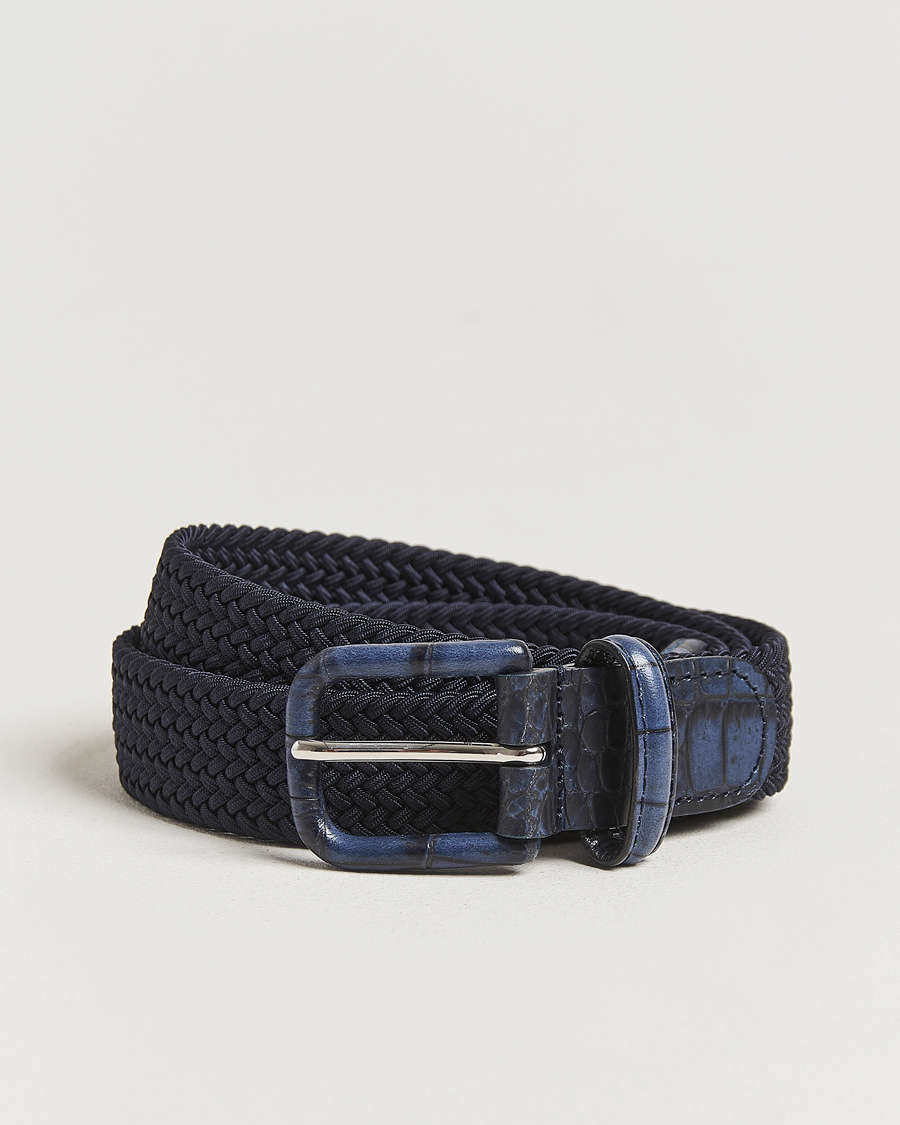 Herre | Belter | Anderson's | Stretch Woven Leather Buckle 3 cm Belt Navy