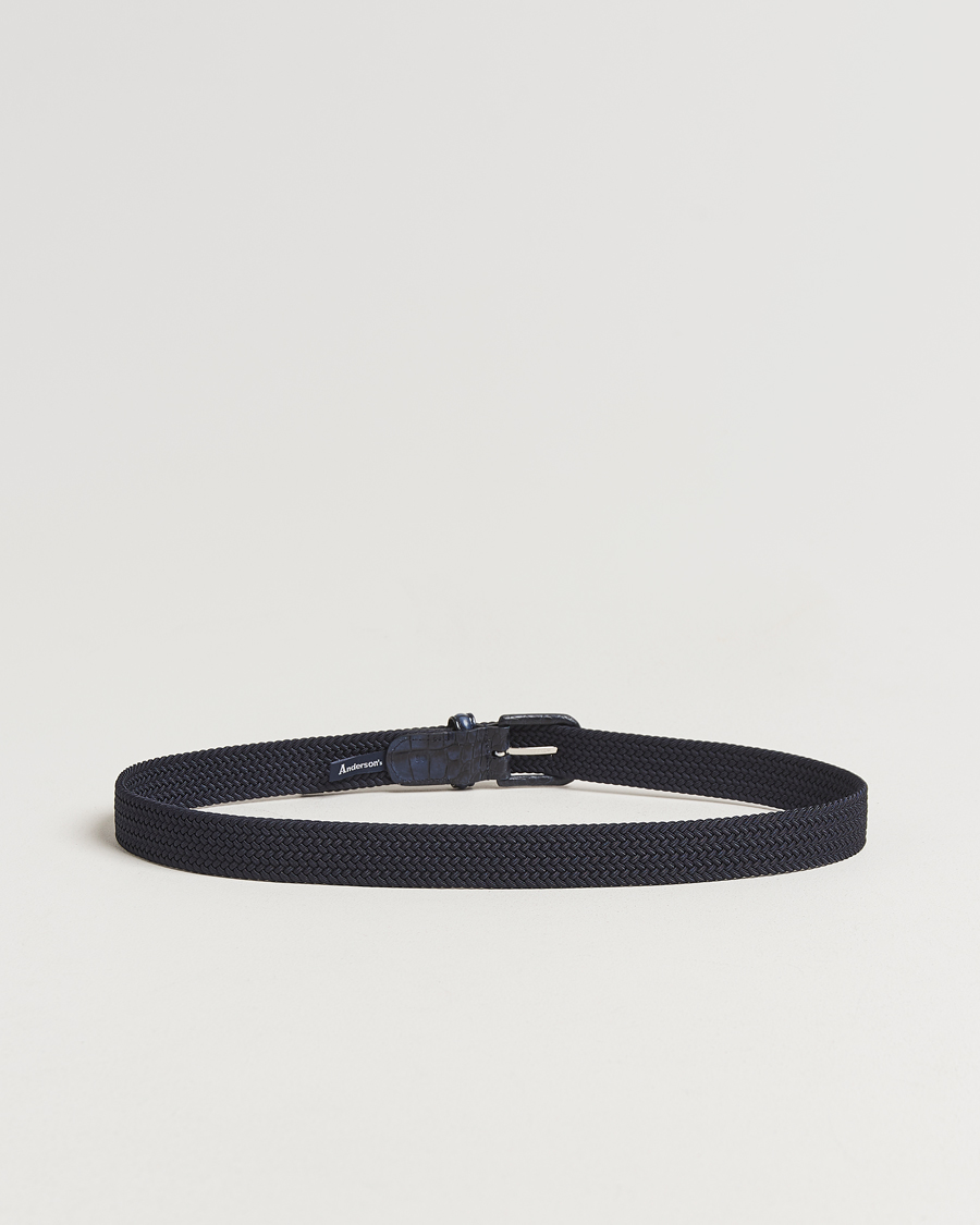Herre | Belter | Anderson's | Stretch Woven Leather Buckle 3 cm Belt Navy