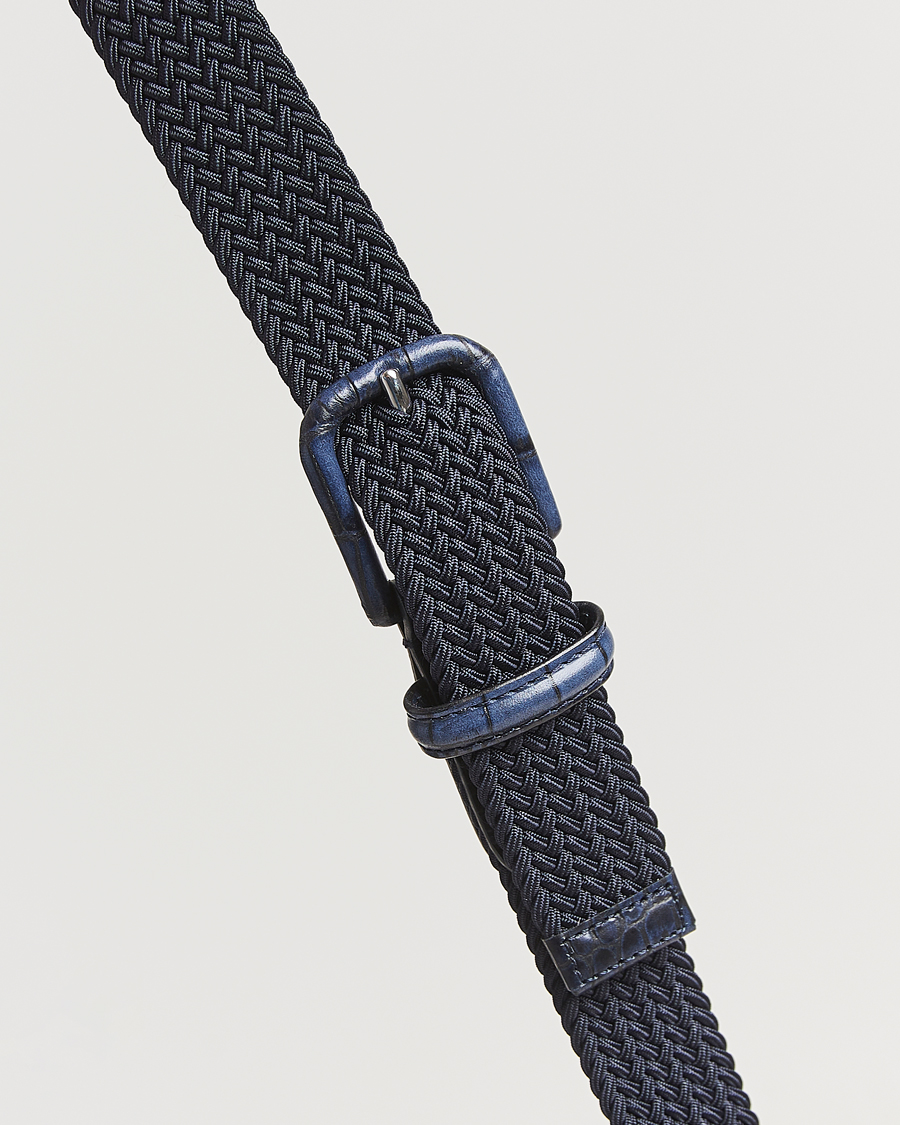 Herre | Belter | Anderson's | Stretch Woven Leather Buckle 3 cm Belt Navy