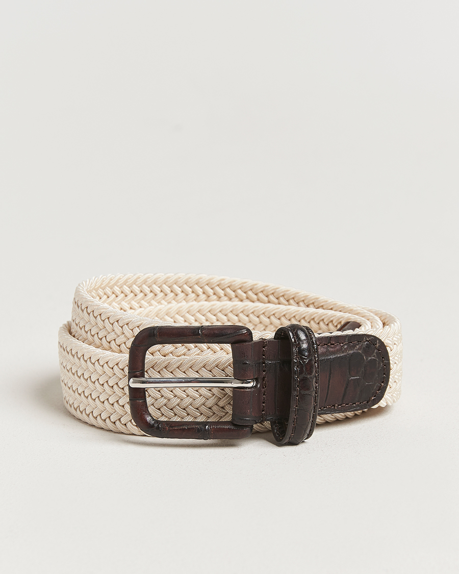 Herre | Belter | Anderson's | Stretch Woven Leather Buckle 3 cm Belt Off White