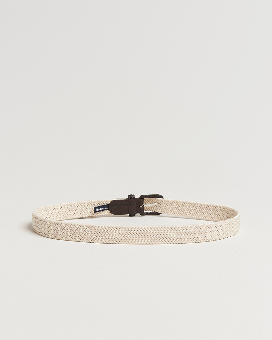 Herre | Belter | Anderson's | Stretch Woven Leather Buckle 3 cm Belt Off White
