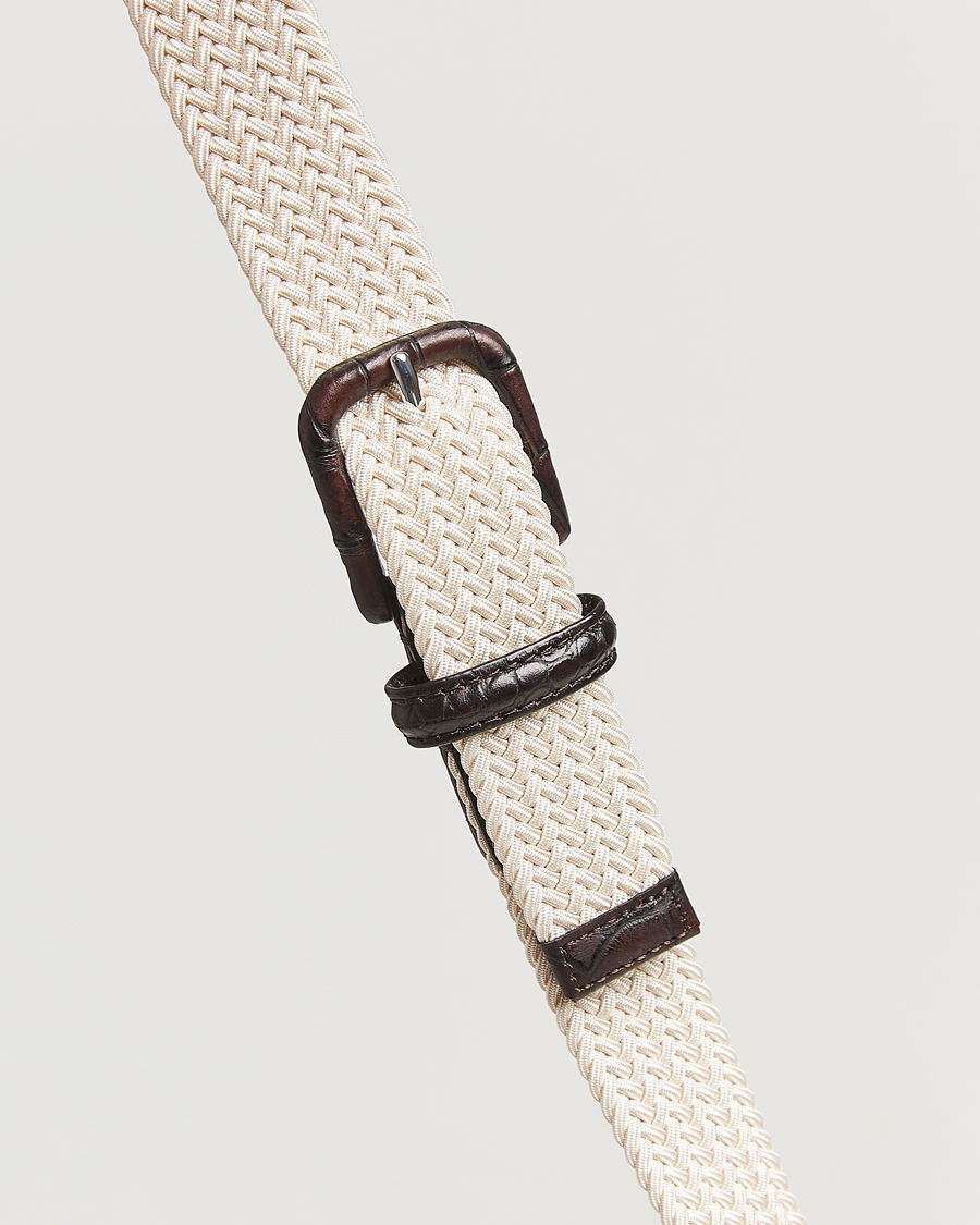 Herre | Belter | Anderson's | Stretch Woven Leather Buckle 3 cm Belt Off White