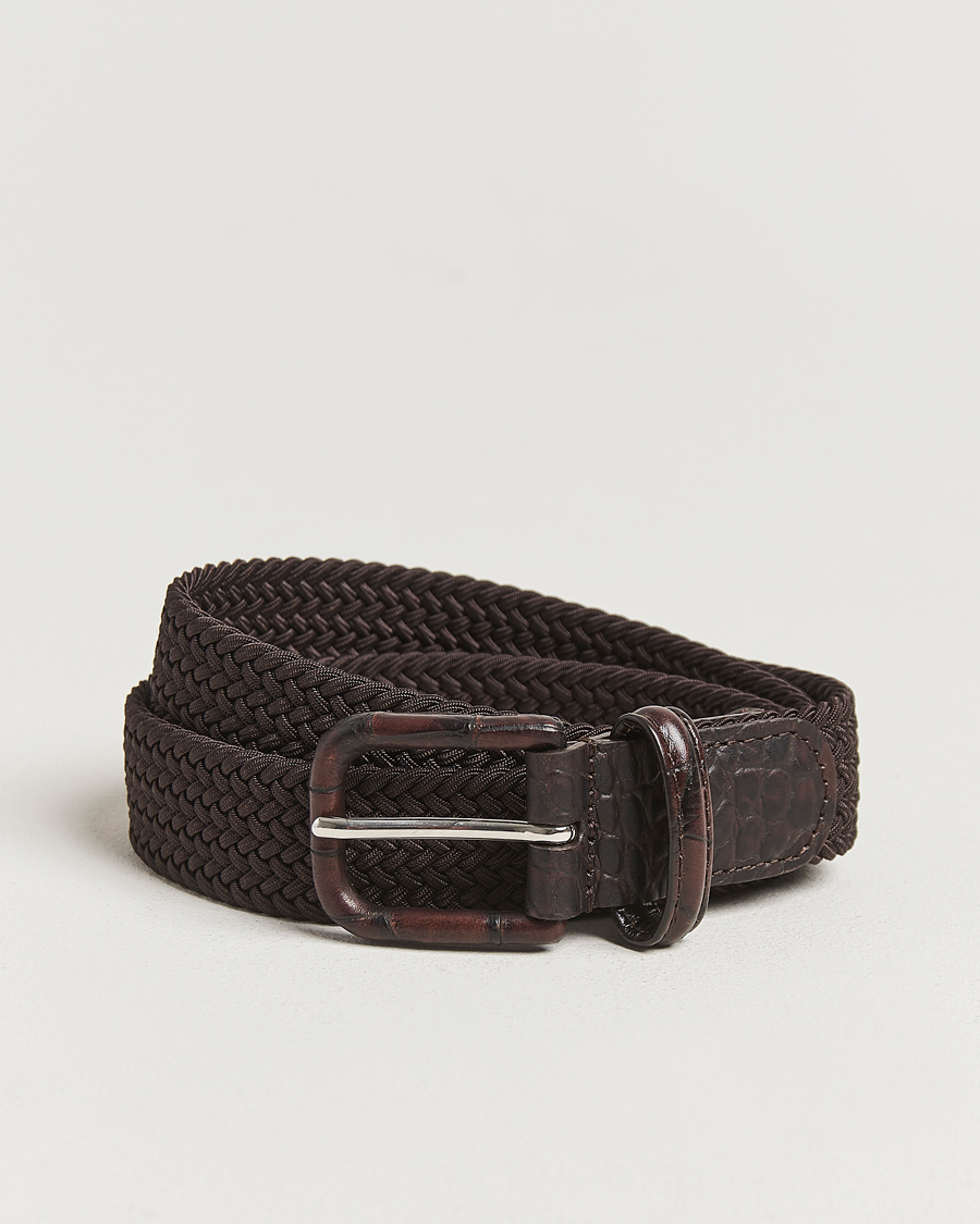 Herre | Belter | Anderson's | Stretch Woven Leather Buckle 3 cm Belt Brown