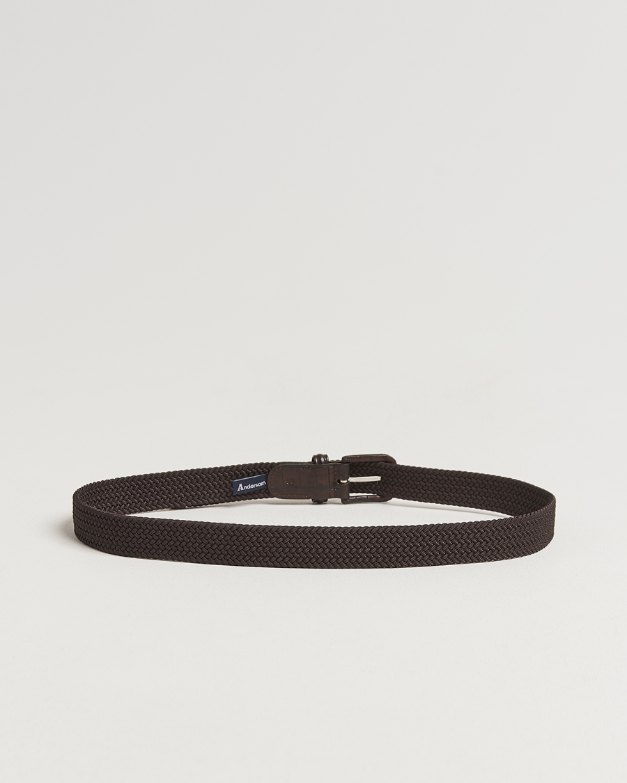 Herre | Belter | Anderson's | Stretch Woven Leather Buckle 3 cm Belt Brown
