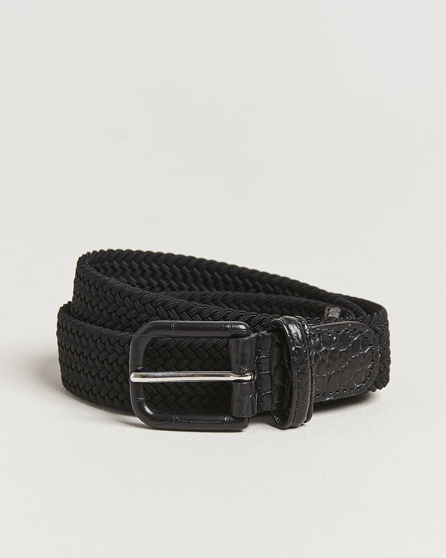 Herre | Belter | Anderson's | Stretch Woven Leather Buckle 3 cm Belt Black