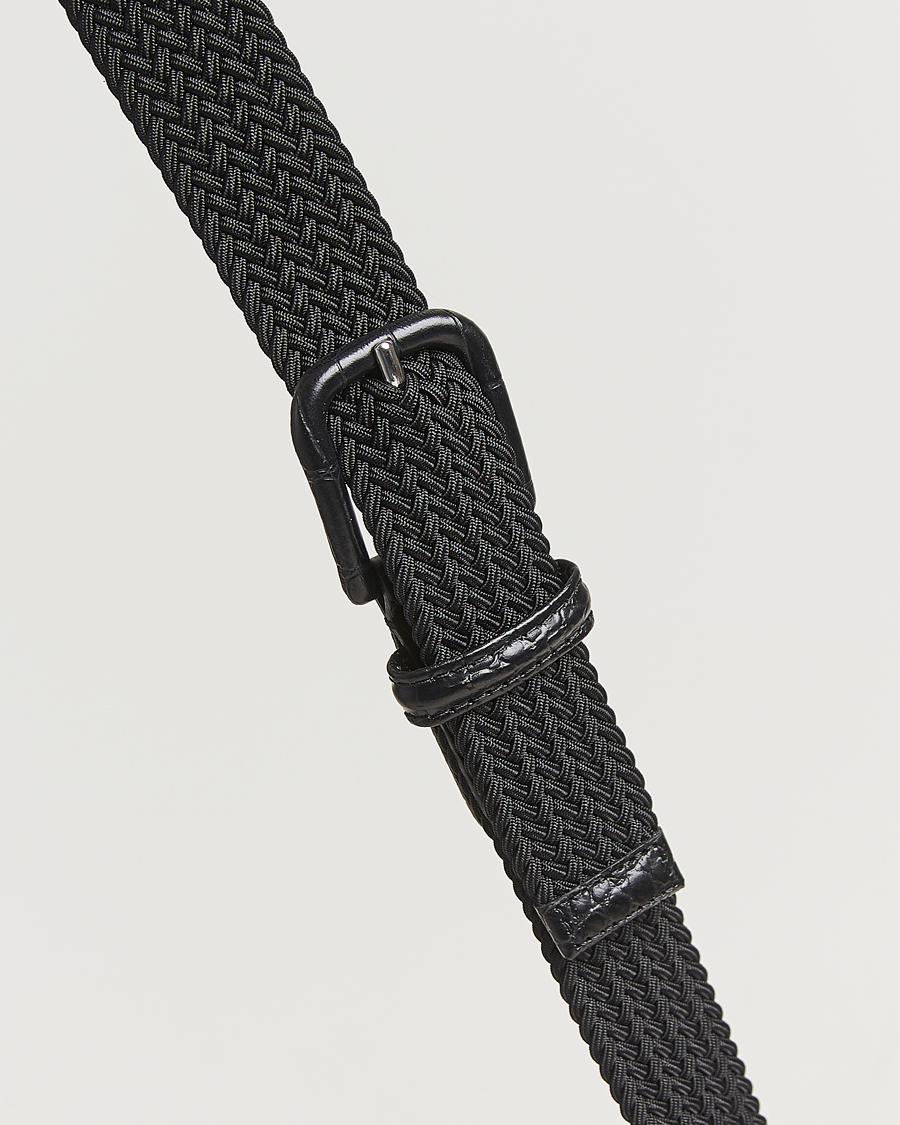 Herre | Belter | Anderson's | Stretch Woven Leather Buckle 3 cm Belt Black