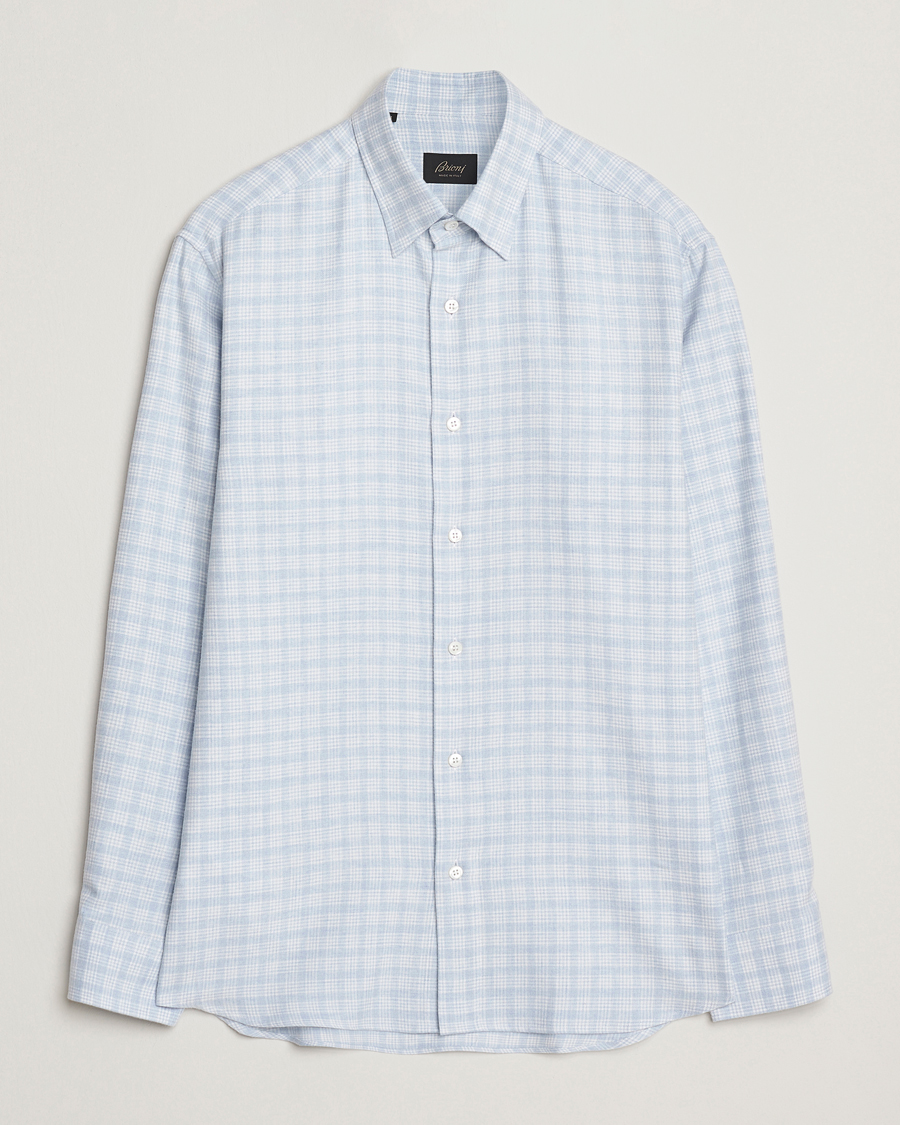 Herre | Skjorter | Brioni | Check Flannel Shirt Light Blue