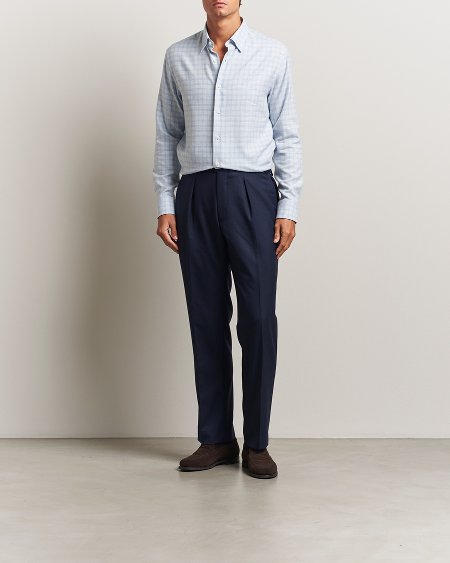 Herre | Skjorter | Brioni | Check Flannel Shirt Light Blue