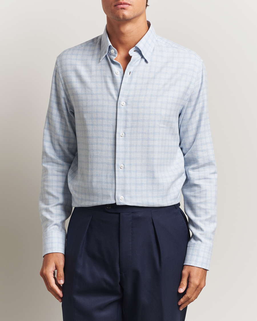 Herre | Skjorter | Brioni | Check Flannel Shirt Light Blue