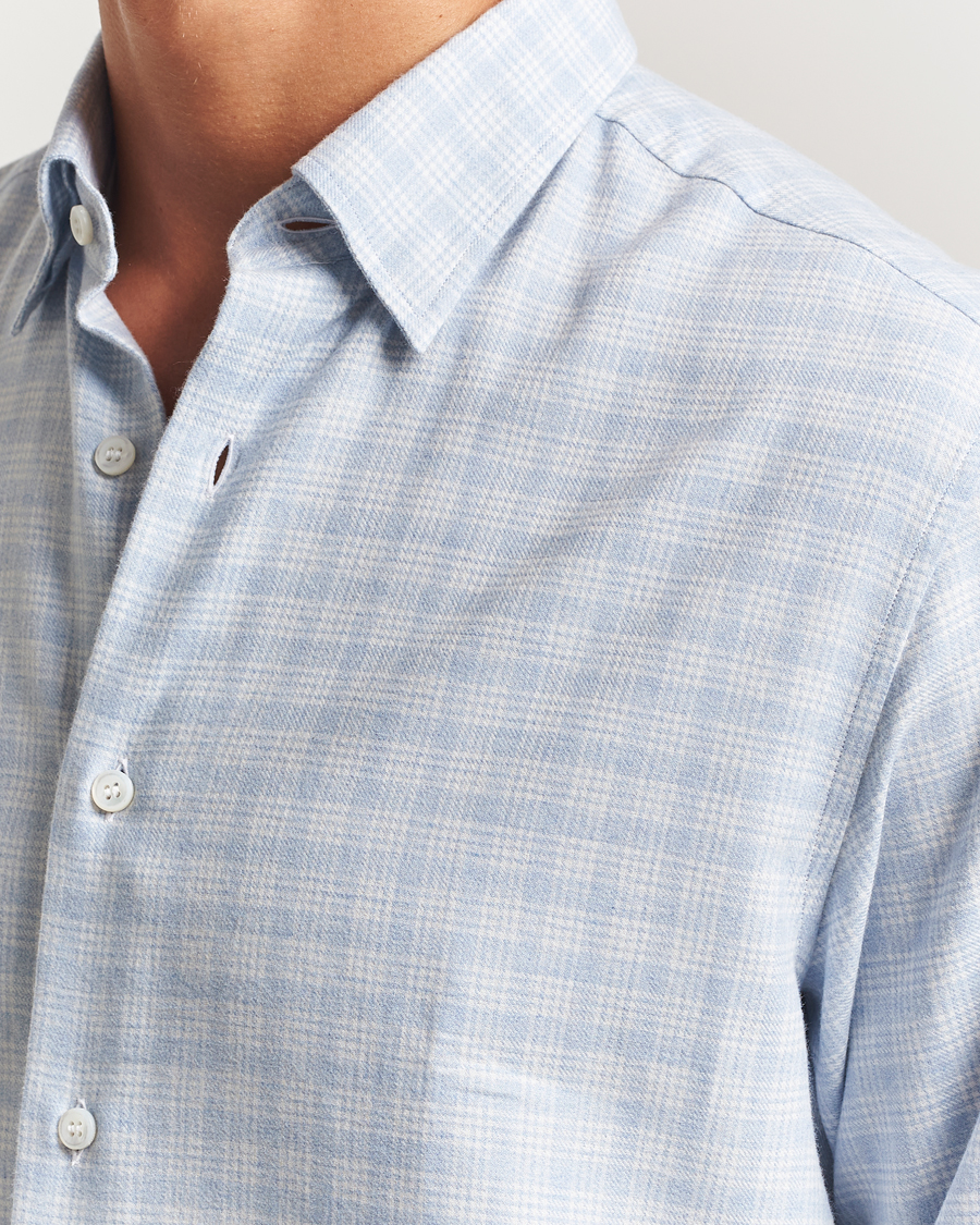 Herre | Skjorter | Brioni | Check Flannel Shirt Light Blue
