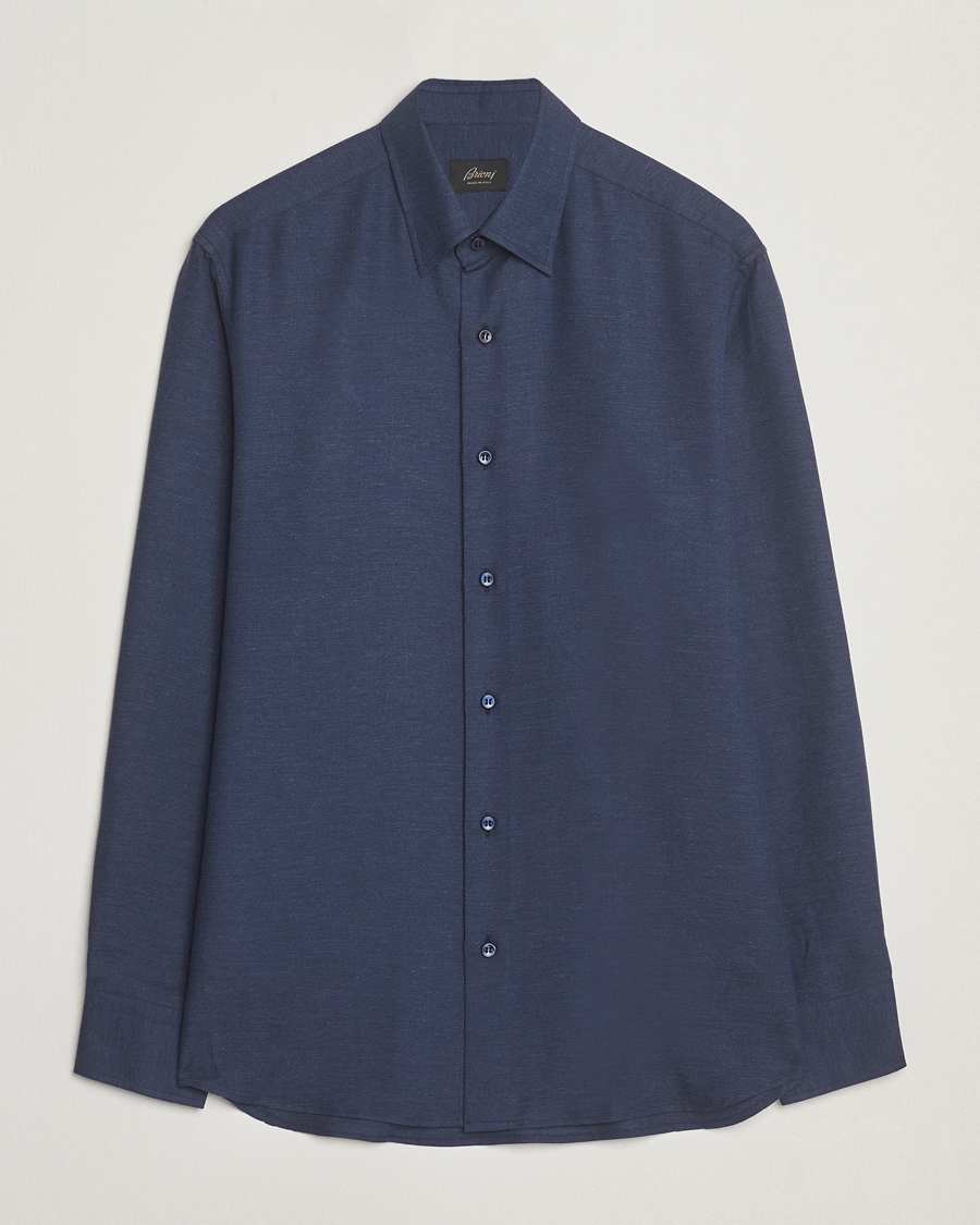 Herre | Skjorter | Brioni | Cotton/Cashmere Flannel Shirt Navy