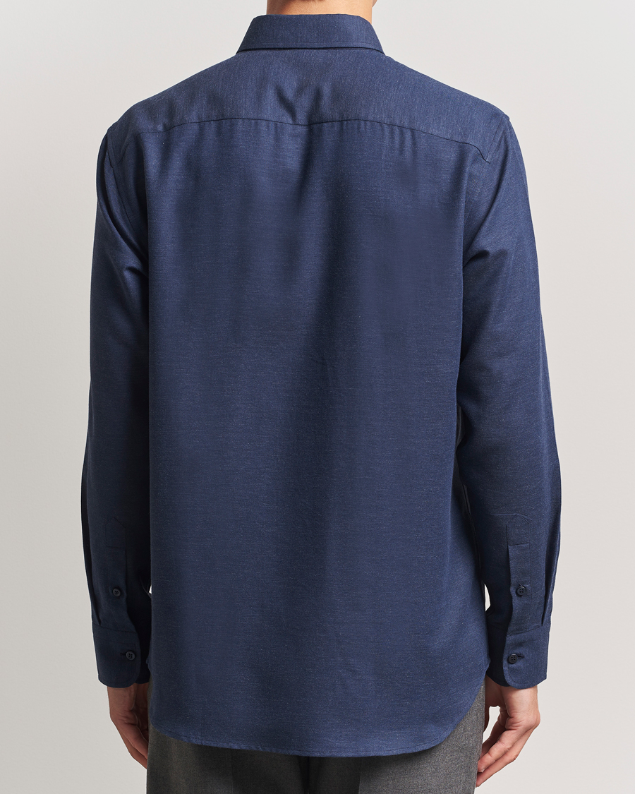 Herre | Skjorter | Brioni | Cotton/Cashmere Flannel Shirt Navy