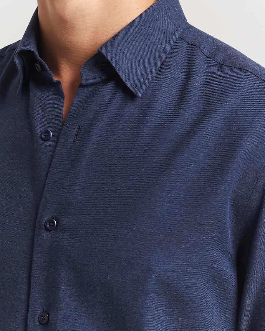 Herre | Skjorter | Brioni | Cotton/Cashmere Flannel Shirt Navy