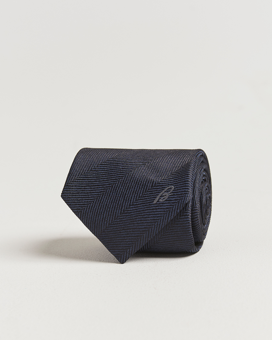 Herre | Slips | Brioni | Herringbone Silk Tie Navy