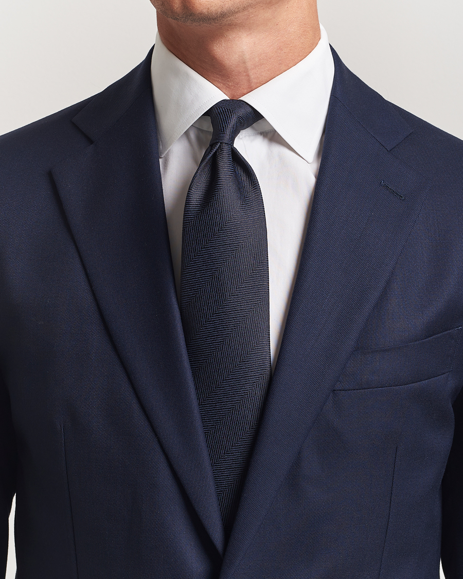 Herre | Slips | Brioni | Herringbone Silk Tie Navy