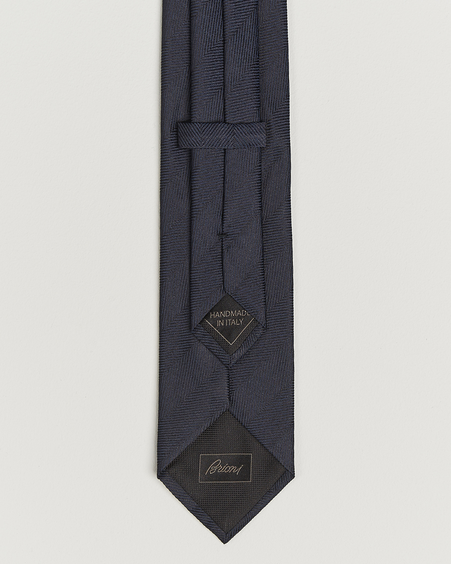 Herre | Slips | Brioni | Herringbone Silk Tie Navy