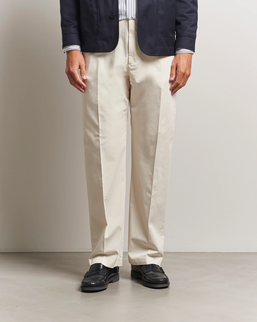 Herre | Bukser | NN07 | Paw Cotton/Lyocell Pleated Trousers Ivory