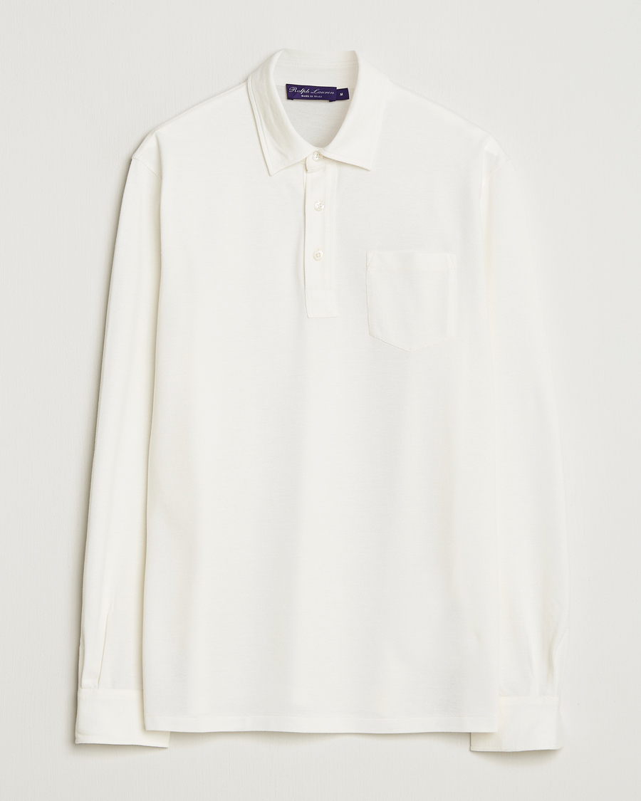 Herre | Pikéer | Ralph Lauren Purple Label | Cotton/Cashmere Long Sleeve Polo Cream