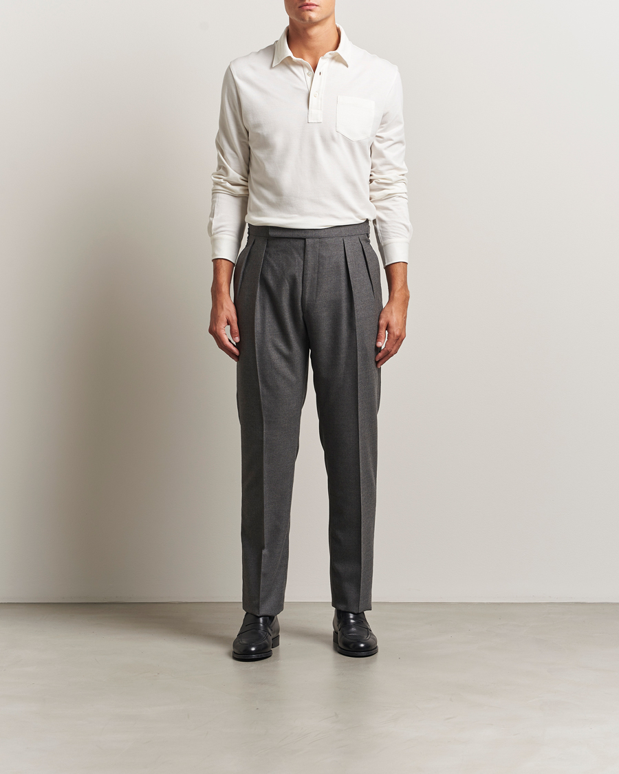 Herre | Pikéer | Ralph Lauren Purple Label | Cotton/Cashmere Long Sleeve Polo Cream
