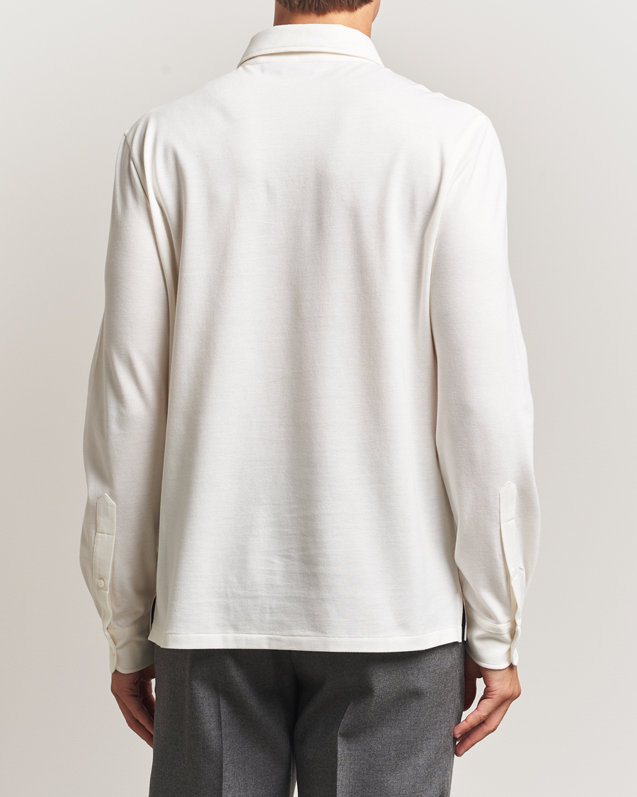 Herre | Pikéer | Ralph Lauren Purple Label | Cotton/Cashmere Long Sleeve Polo Cream